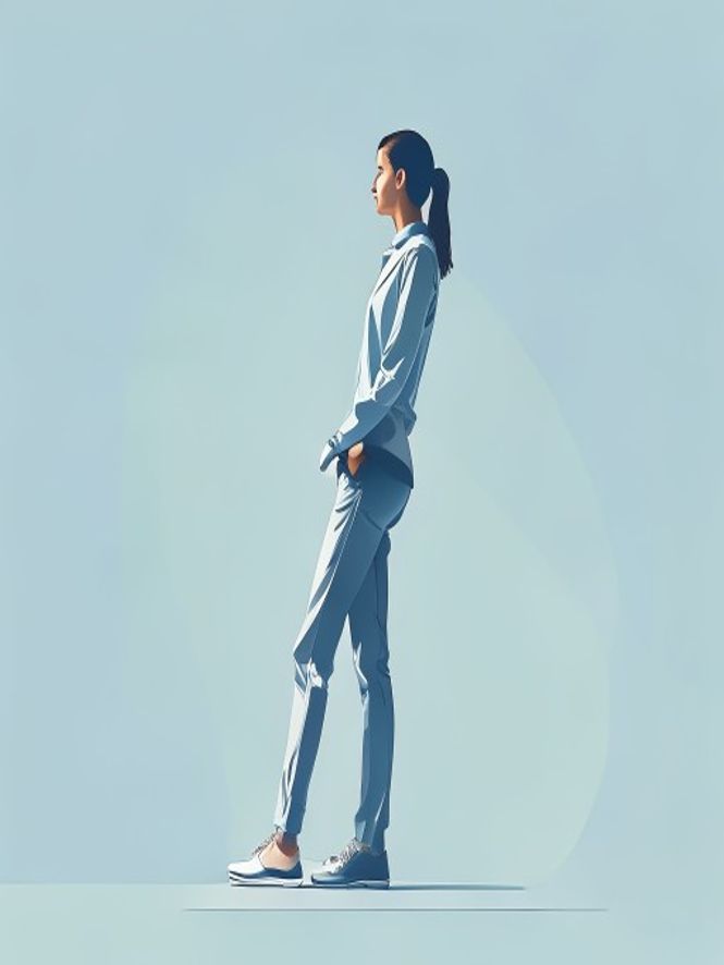 Illustration of neutral spine alignment and comfortable desk posture positioning